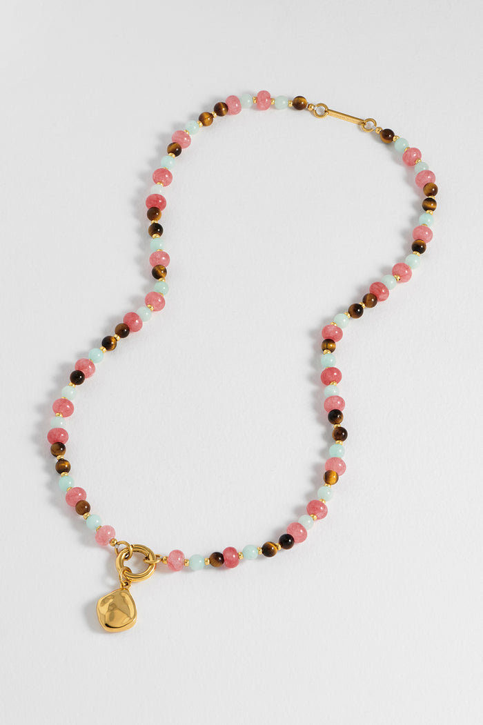 Multi Facet Gemstone Spring Clasp Necklace