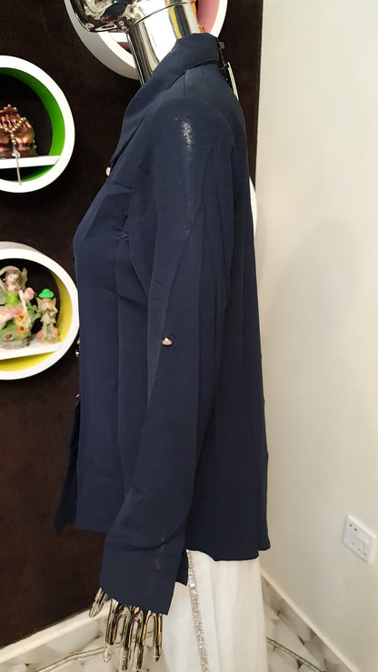 Navy Embroidery casual shirt - Maha fashions -  Shirts