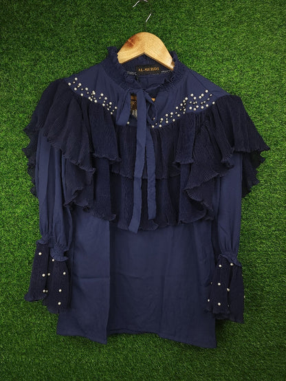 Navy Pearl Top - Maha fashions -  women clothing