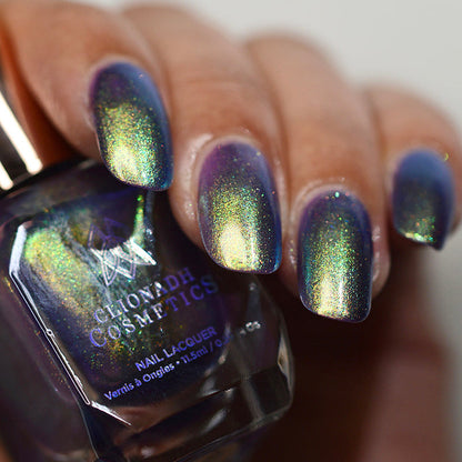 Close up of nails done with Niello nail lacquer on medium skin tone.