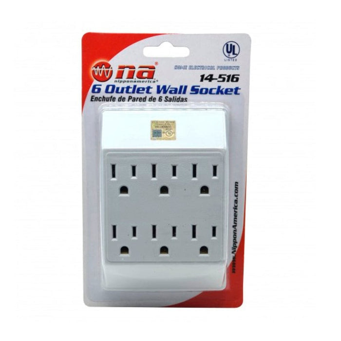 Nippon 6 Wall Outlet Socket The 6-outlet wall-mounted surge protector can provide protection for your electrical appliances -14-516 Hannah's Variety Store