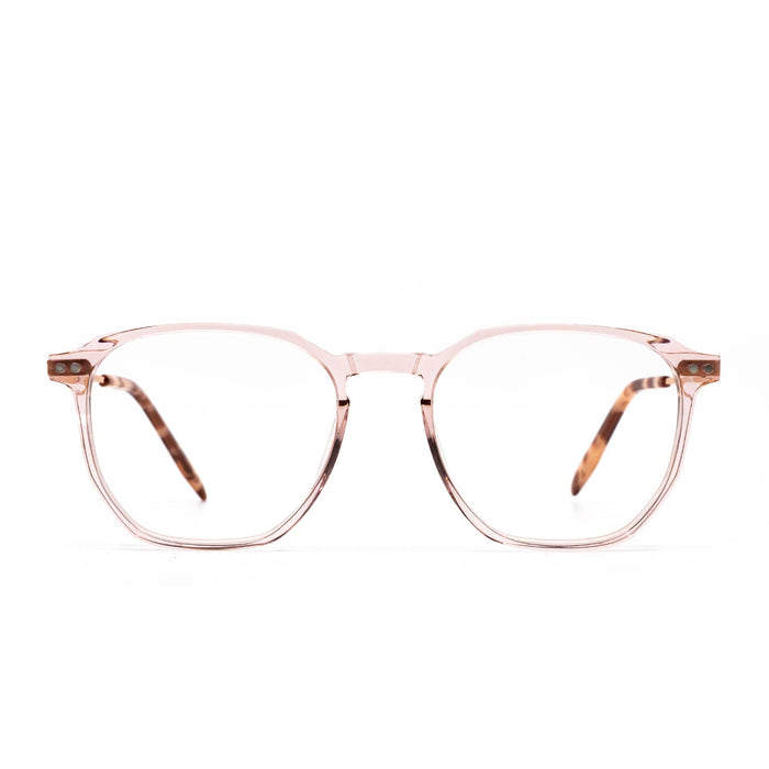 diff eyewear noel square glasses with a rose crystal acetate frame and prescription lenses front view