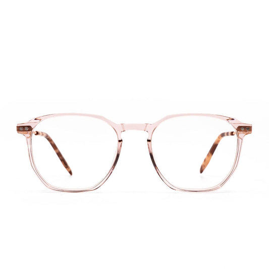 diff eyewear noel square glasses with a rose crystal acetate frame and prescription lenses front view