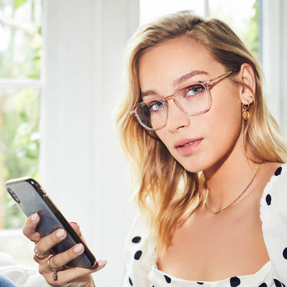 on model - female wearing noel rose crystal glasses