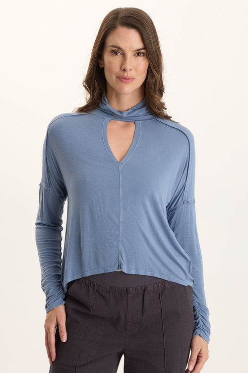 XCVI Norda Soft Stretch Jersey Mock-Neck Keyhole Top