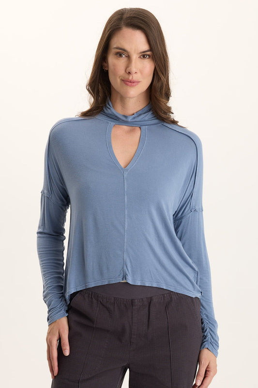 XCVI Norda Soft Stretch Jersey Mock-Neck Keyhole Top