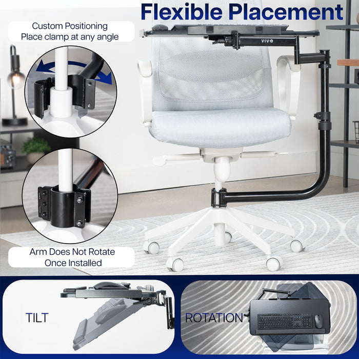 Office Chair Mounted Premium Keyboard Tray with custom positioning and flexible placement.