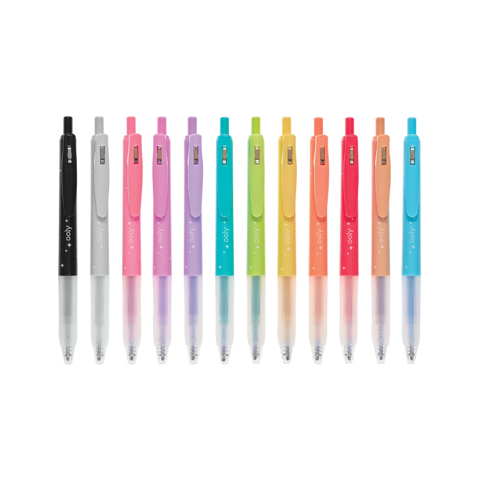 Row of all 12 OOLY Oh My Glitter! Retractable Gel Pens