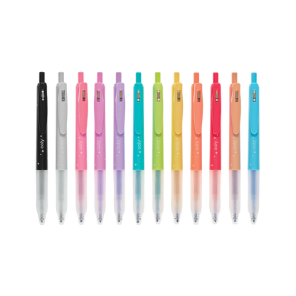 Row of all 12 OOLY Oh My Glitter! Retractable Gel Pens