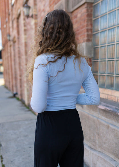 only angel pointelle top in blue