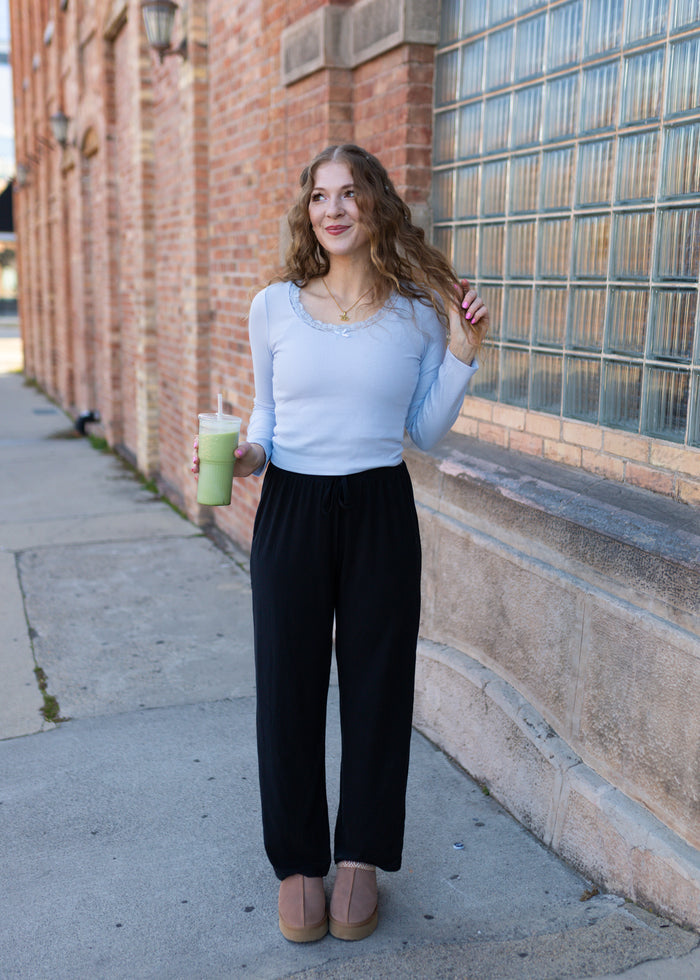 only angel pointelle top in blue