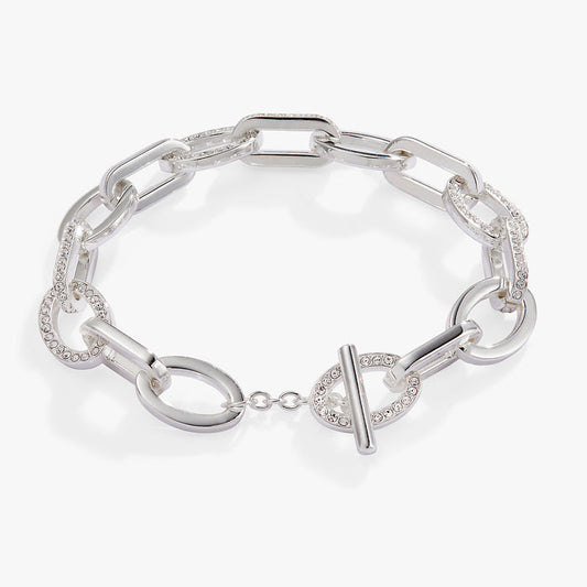 Oval Link Crystal Chain Toggle Bracelet