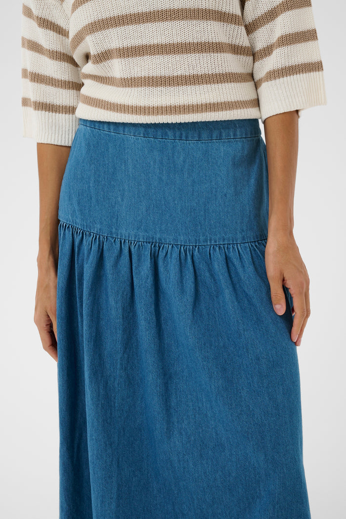 Part Two 30310489 NelliaPW Medium Blue Denim Skirt by part two styled on model shop part two at Dotique