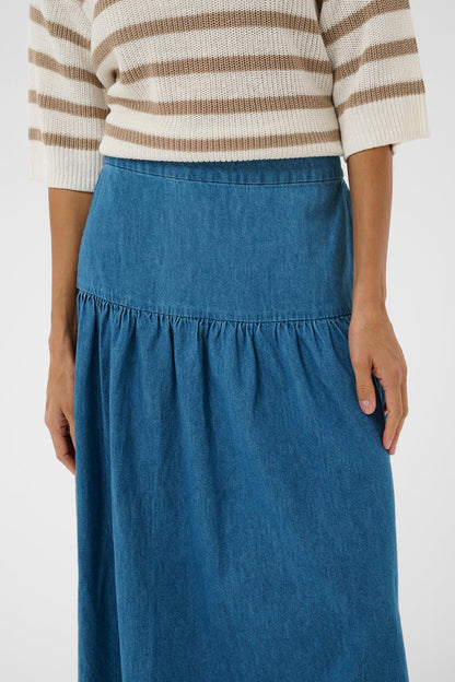 Part Two 30310489 NelliaPW Medium Blue Denim Skirt by part two styled on model shop part two at Dotique