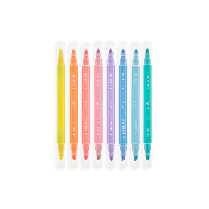 Pastel Liner markers lined up in a row