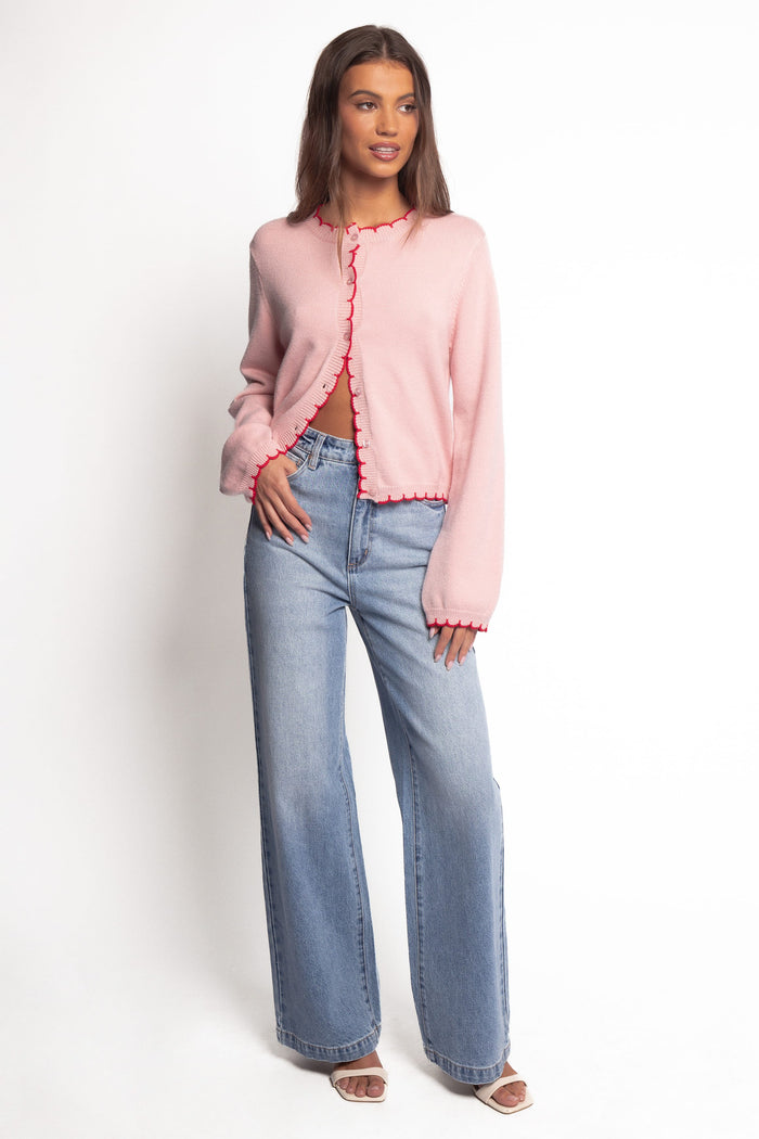 Petal and Pup USA KNITWEAR Payton Scallop Cardigan - Pink Red