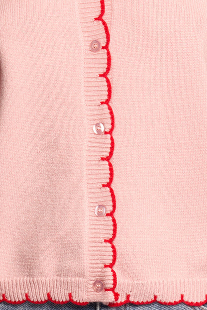 Petal and Pup USA KNITWEAR Payton Scallop Cardigan - Pink Red
