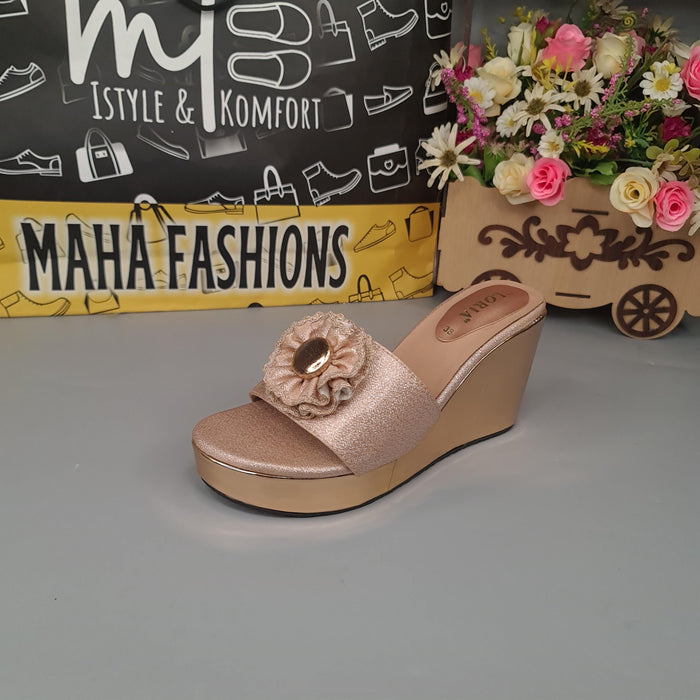 Peach Wedge Slippers - Maha fashions -  Women Footwear
