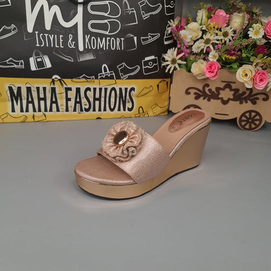Peach Wedge Slippers - Maha fashions -  Women Footwear