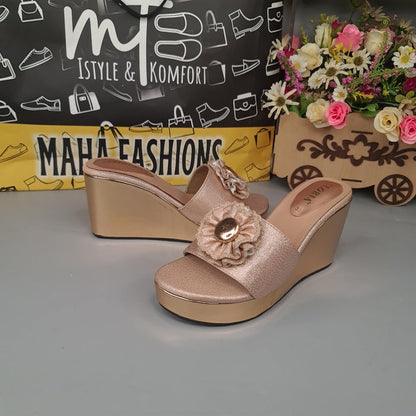 Peach Wedge Slippers - Maha fashions -  Women Footwear