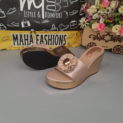 Peach Wedge Slippers - Maha fashions -  Women Footwear
