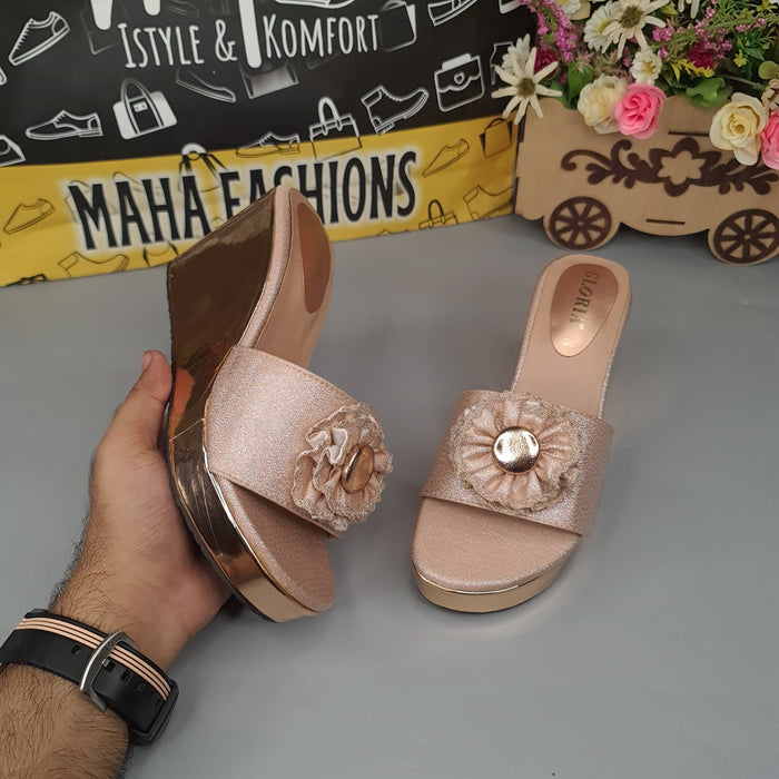 Peach Wedge Slippers - Maha fashions -  Women Footwear