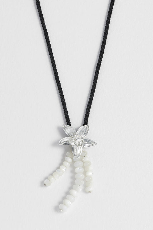 Pearl And Flower Cord Necklace