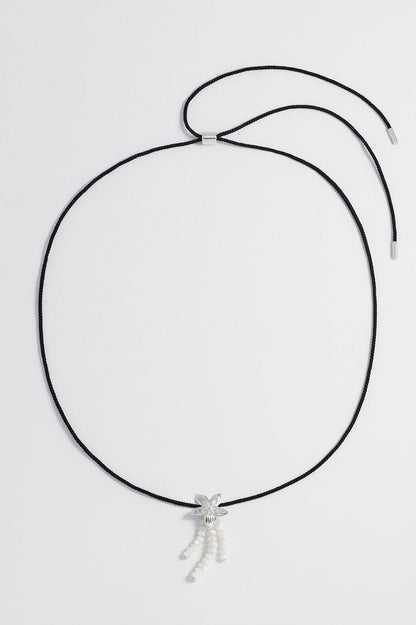 Pearl And Flower Cord Necklace