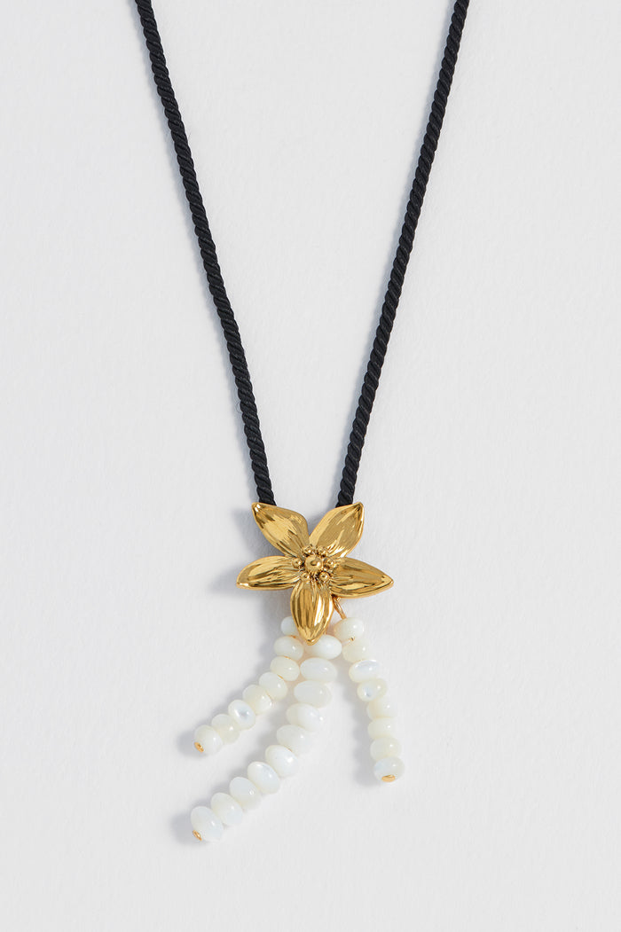 Pearl And Flower Cord Necklace