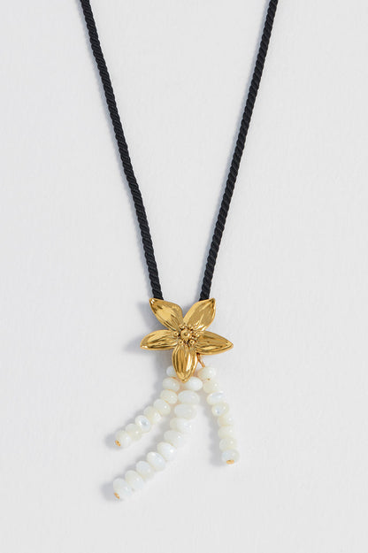 Pearl And Flower Cord Necklace
