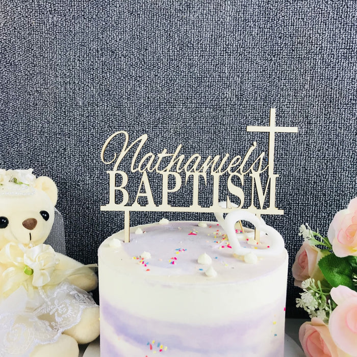 Personalized Baptism Cake Topper - Cross With Name