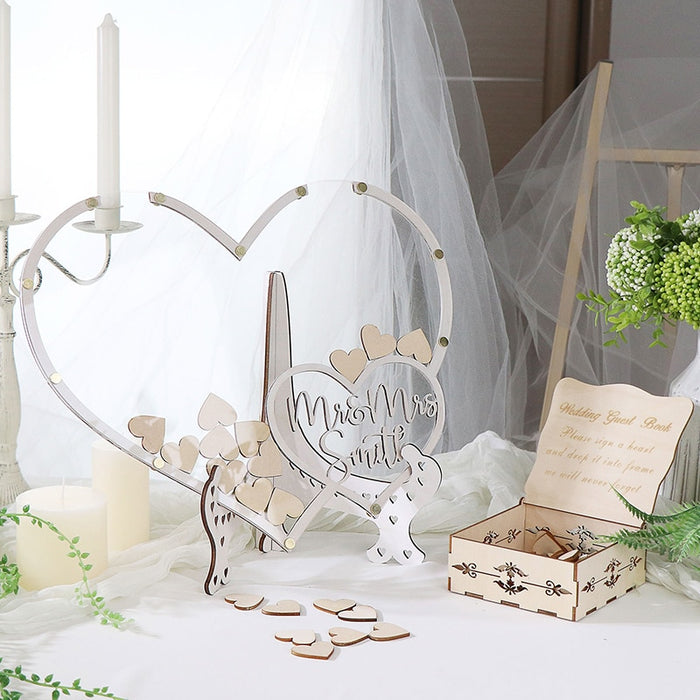Personalized Romanza Rustic Mr and Mrs Wedding Wish Drop Double Heart Frame - A Guest Book Alternative