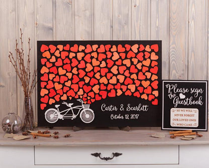 Personalized Wedding Guest Book Alternative-Rustic Sign-In Frame with Bicycle Theme