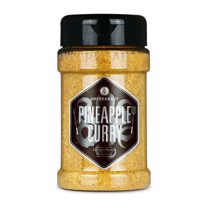 Ankerkraut Pineapple Curry im Gewürzstreuer vor weißem Hintergrund.