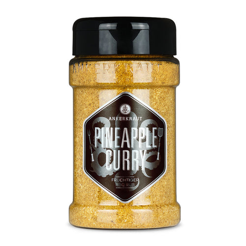 Ankerkraut Pineapple Curry im Gewürzstreuer vor weißem Hintergrund.