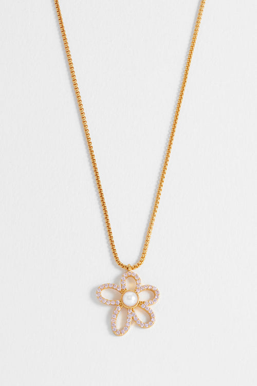Pink And Pearl Tennis Chain Flower Necklace