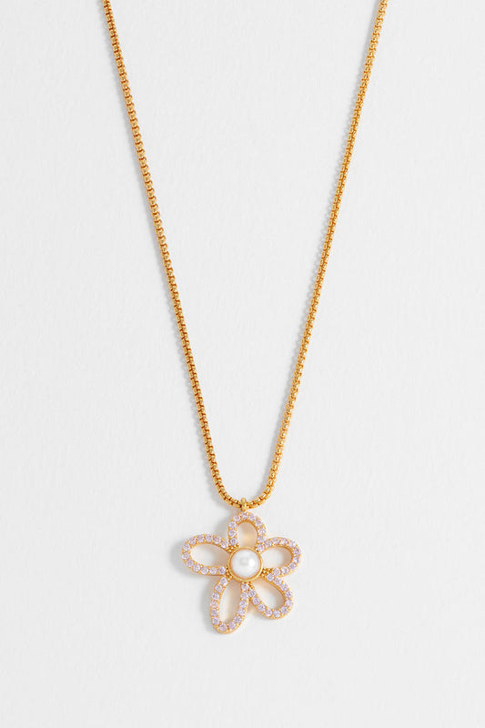 Pink And Pearl Tennis Chain Flower Necklace