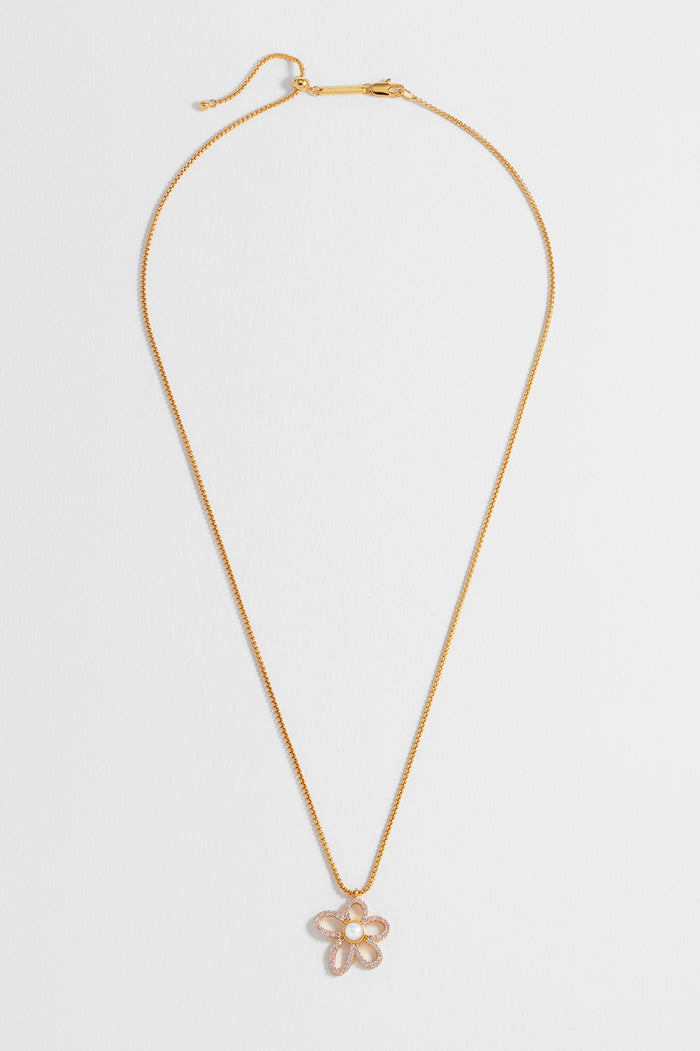 Pink And Pearl Tennis Chain Flower Necklace