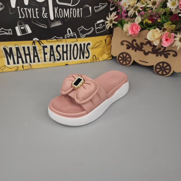 Pink Bow Buckle Slides - Maha fashions -  Women Footwear
