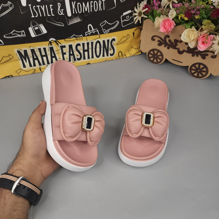 Pink Bow Buckle Slides - Maha fashions -  Women Footwear