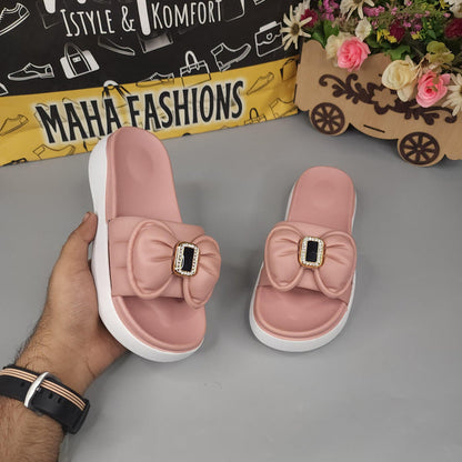 Pink Bow Buckle Slides - Maha fashions -  Women Footwear