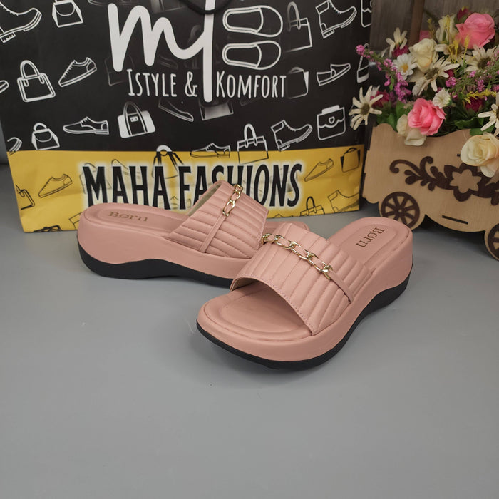 Pink Chunk Slippers With Chain - Maha fashions -  Women Footwear