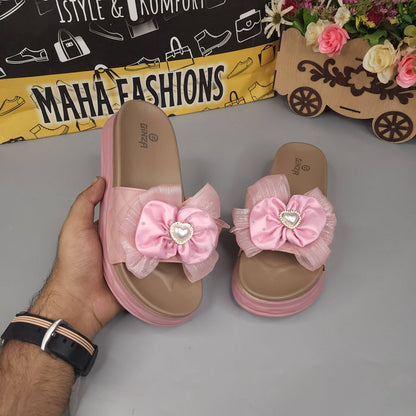 Pink Floral Slides - Maha fashions -  Women Footwear
