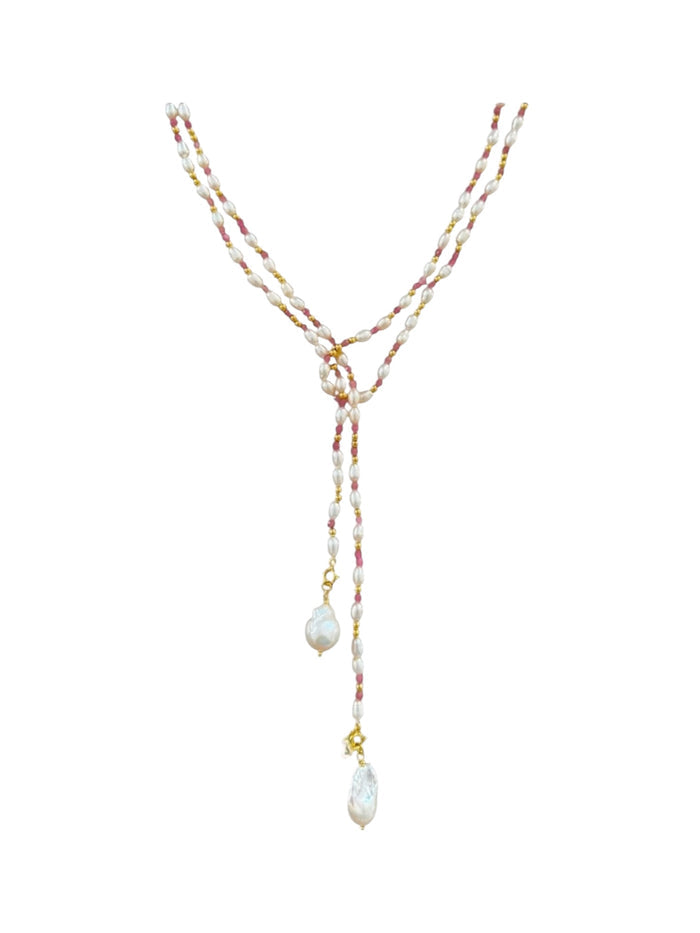 Pink Pearl Drift Long Necklace