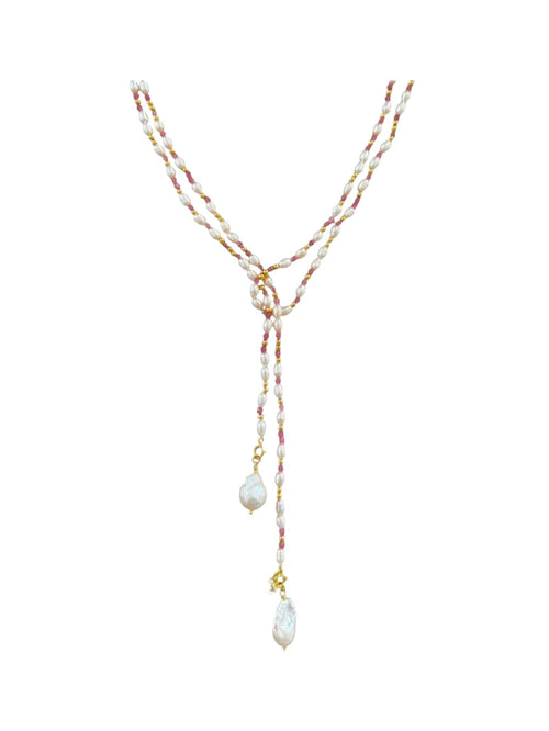 Pink Pearl Drift Long Necklace