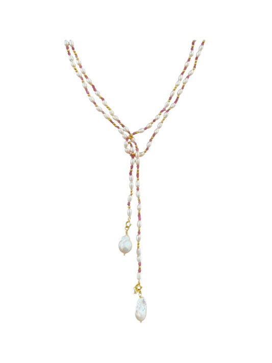 Pink Pearl Drift Long Necklace