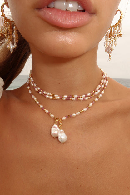 Pink Pearl Drift Long Necklace