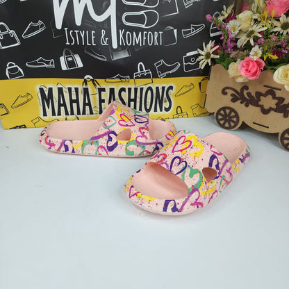 Pink Printed Slides - Maha fashions -  Women Footwear