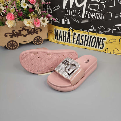 Pink Studs Wegde Slides - Maha fashions -  Women Footwear