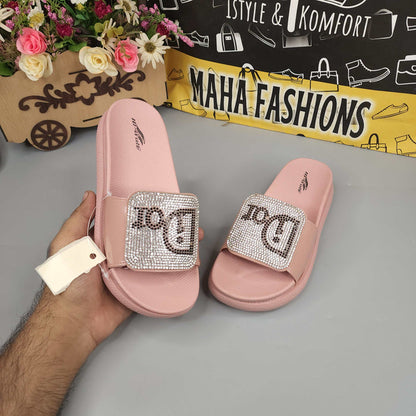 Pink Studs Wegde Slides - Maha fashions -  Women Footwear